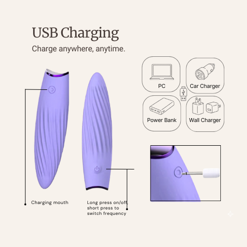Purple electronic device with USB charging capabilities on a white background